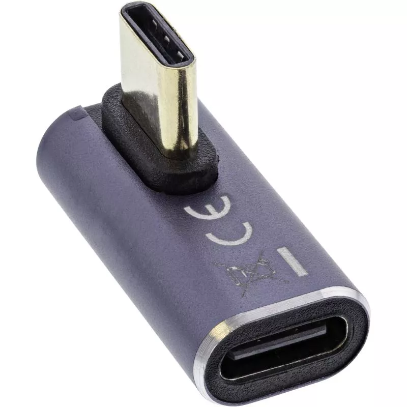 InLine® USB4 Adapter, USB Typ-C Stecker/Buchse vertikal rechts/links gewinkelt, Aluminium, grau