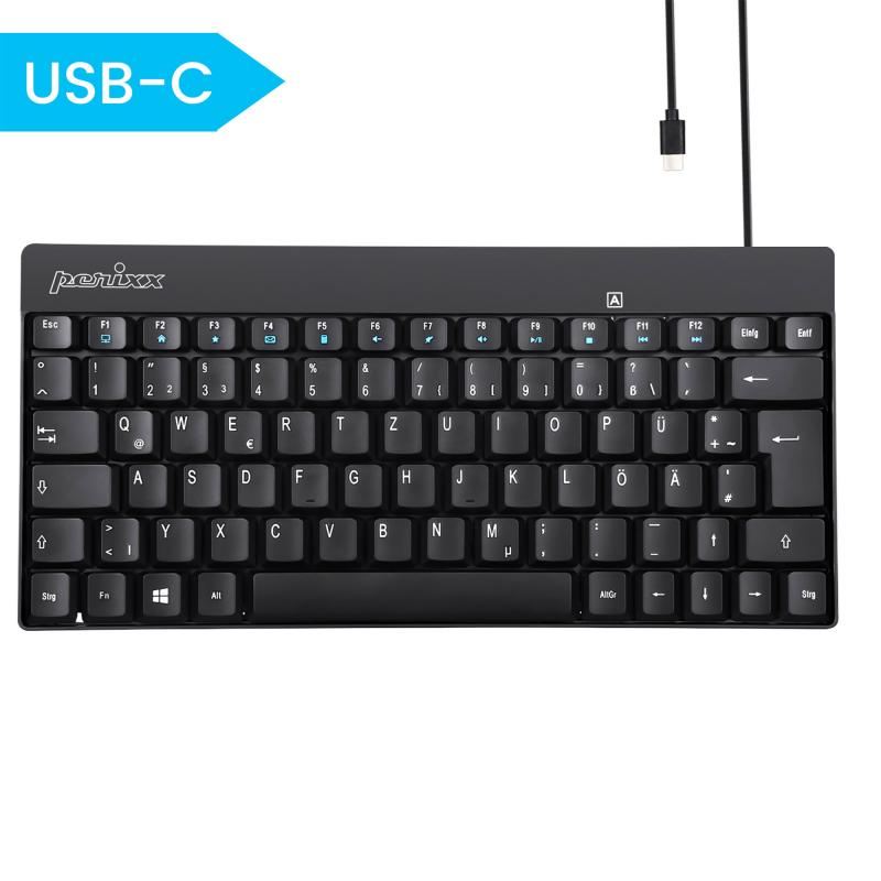 Perixx PERIBOARD-422 DE Mini USB-C Tastatur kabelgebunden schwarz