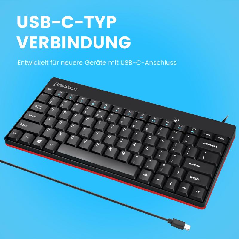 Perixx PERIBOARD-422 DE Mini USB-C Tastatur kabelgebunden schwarz