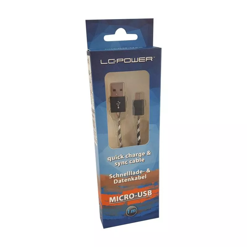 LC-Power LC-C-USB-MICRO-1M-8 USB A zu Micro-USB Kabel, schwarz/silber beleuchtet, 1m