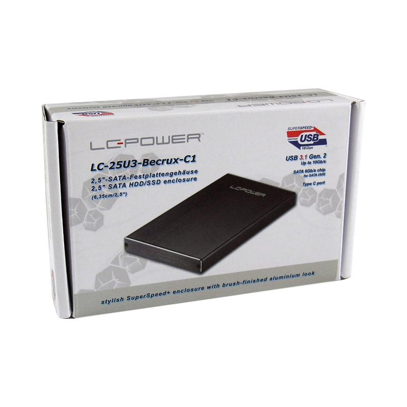 LC-Power LC-25U3-Becrux-C1 externes 2,5" USB 3.2-Gen.2x1-Typ C-Festplattengehäuse schwarz