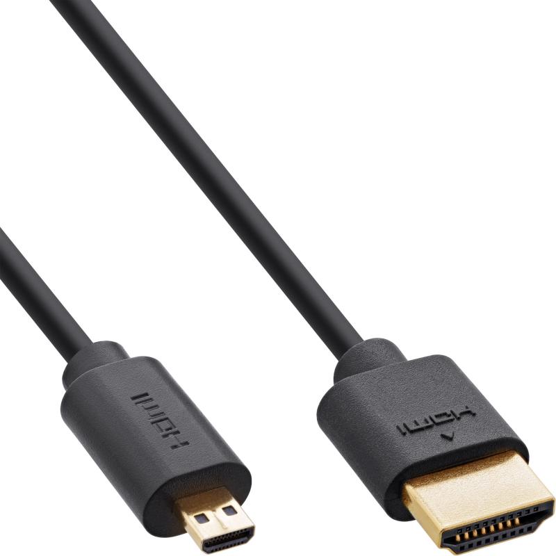 InLine® HDMI 2.1 Ultra High Speed Slim Kabel, 8K4K,  Stecker A Stecker D, schwarz, gold