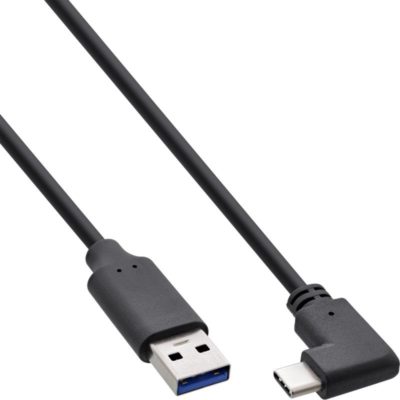 InLine® USB 3.2 Kabel, USB-C Stecker gewinkelt an A Stecker, schwarz