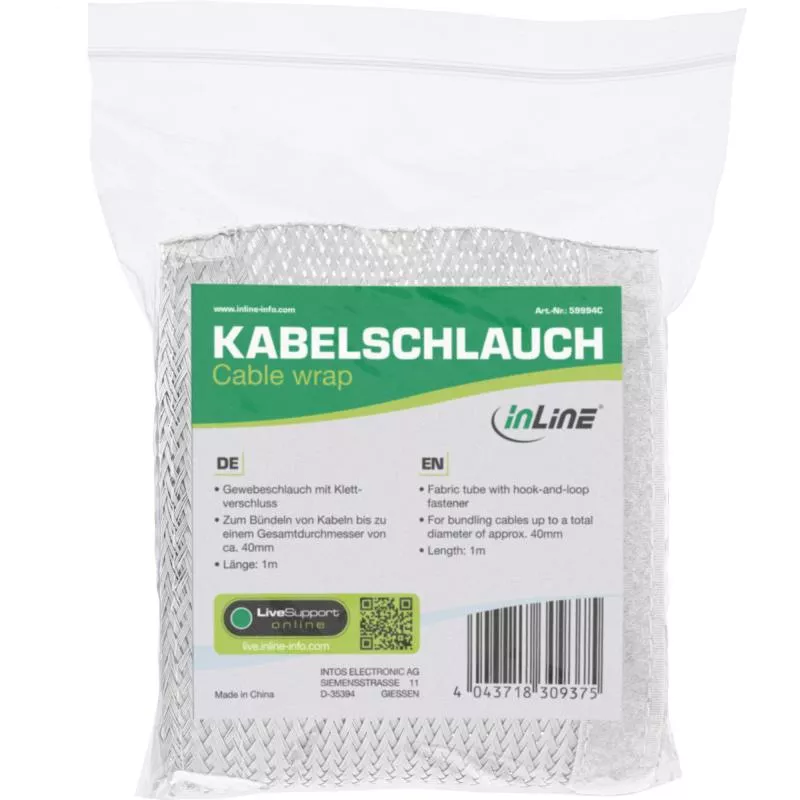 Kabelschlauch Gewebeschlauch – 1 m x 40 mm – Weiß – mit Klettverschluss Kabelschlauch Gewebeschlauch – 1 m x 40 mm – Weiß – mit Klettverschluss