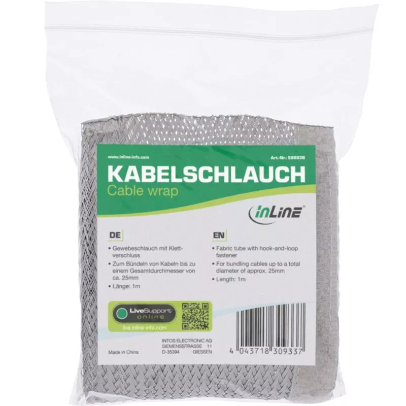 Kabelschlauch Gewebeschlauch – 1 m x 25 mm – Grau – mit Klettverschluss Kabelschlauch Gewebeschlauch – 1 m x 25 mm – Grau – mit Klettverschluss