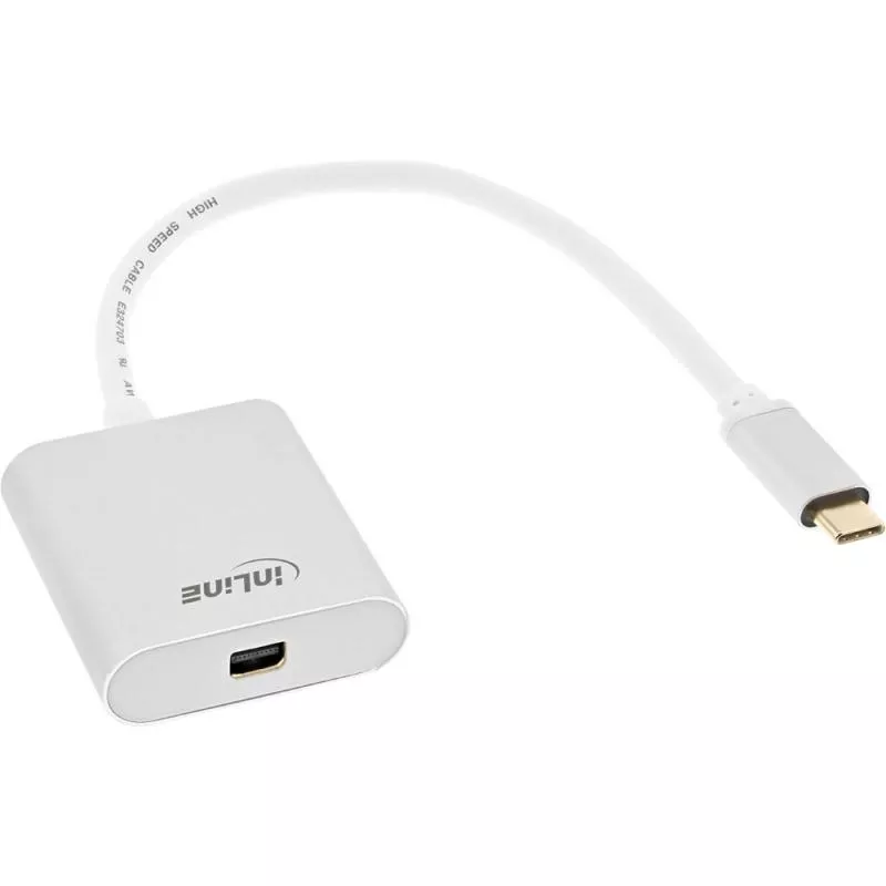 InLine® USB Display Konverter USB Typ-C Stecker zu Mini DisplayPort Buchse (DP Alt Mode) 4K2K silber 0,2m
