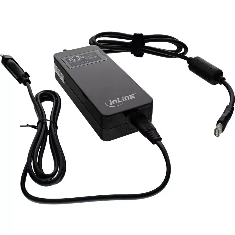 Inline Universal Netzteil für Notebooks mit Farbdisplay 90W USB 100-240V schwarz mit 12 Wechselsteckern