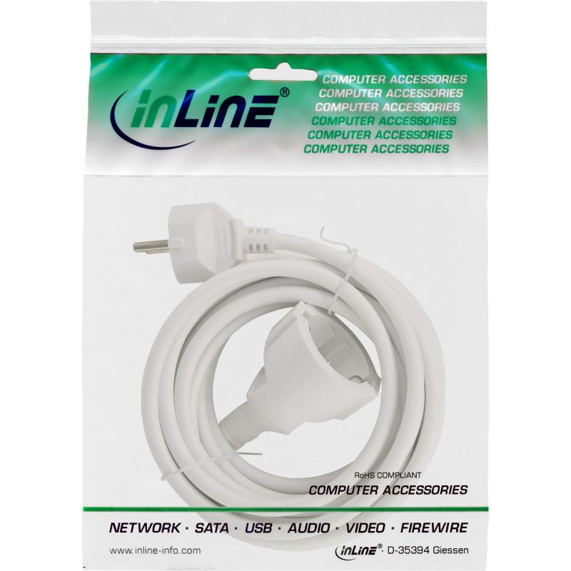 InLine® Strom-Verlängerung Schutzkontakt Stecker / Buchse weiß 15m