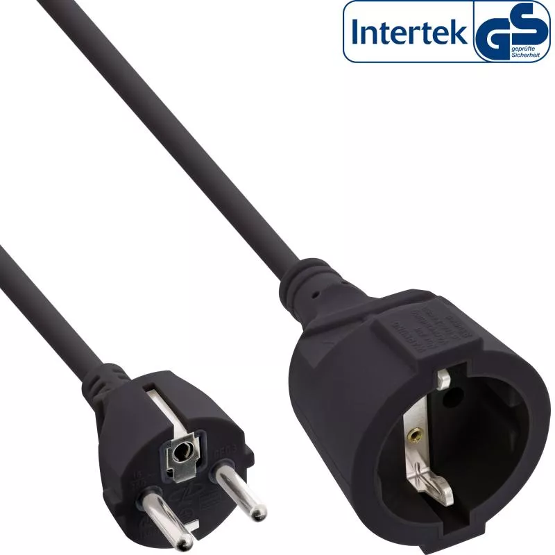 InLine® Strom-Verlängerung Schutzkontakt Stecker / Buchse schwarz 5m