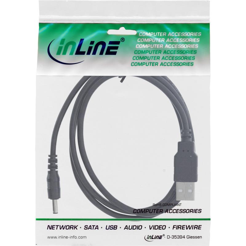 InLine® USB DC Stromadapterkabel USB A Stecker zu DC 5,5x2,10mm Hohlstecker schwarz 1m