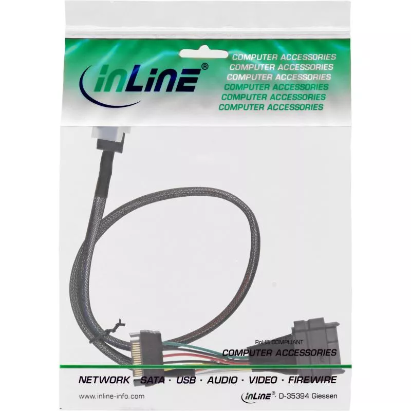 InLine® U.2 Anschlusskabel SSD mit U.2 (SFF-8639) an SFF-8643 + Strom 0,75m