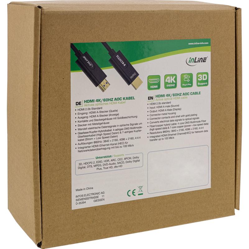 InLine® HDMI 2.0b High Speed AOC Kabel, Ethernet, 4K/60Hz, Stecker Stecker