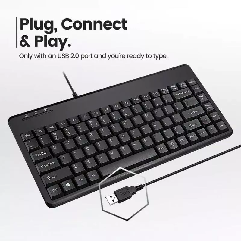 Perixx PERIBOARD-409 H US Mini USB-Tastatur 2 Hubs schwarz (US-Layout)