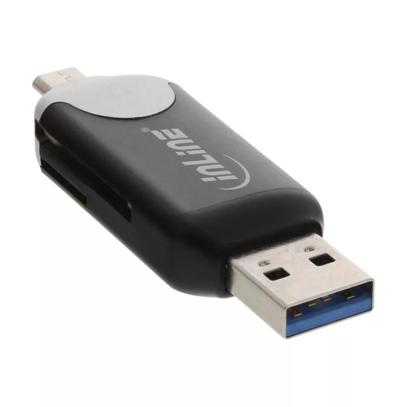 InLine® USB3.0 Dual Cardreader USB A und Micro-USB 2.0 für SDXC und microSDXC Android (OTG) und PC