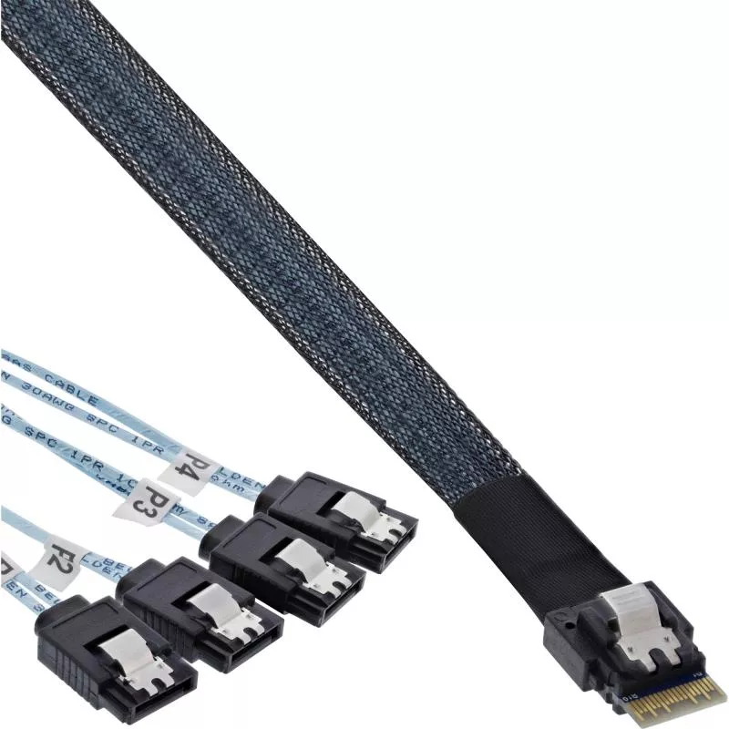 InLine® Slim SAS Kabel SFF-8654 zu 4x SATA 7-pin 12Gb/s, 1m