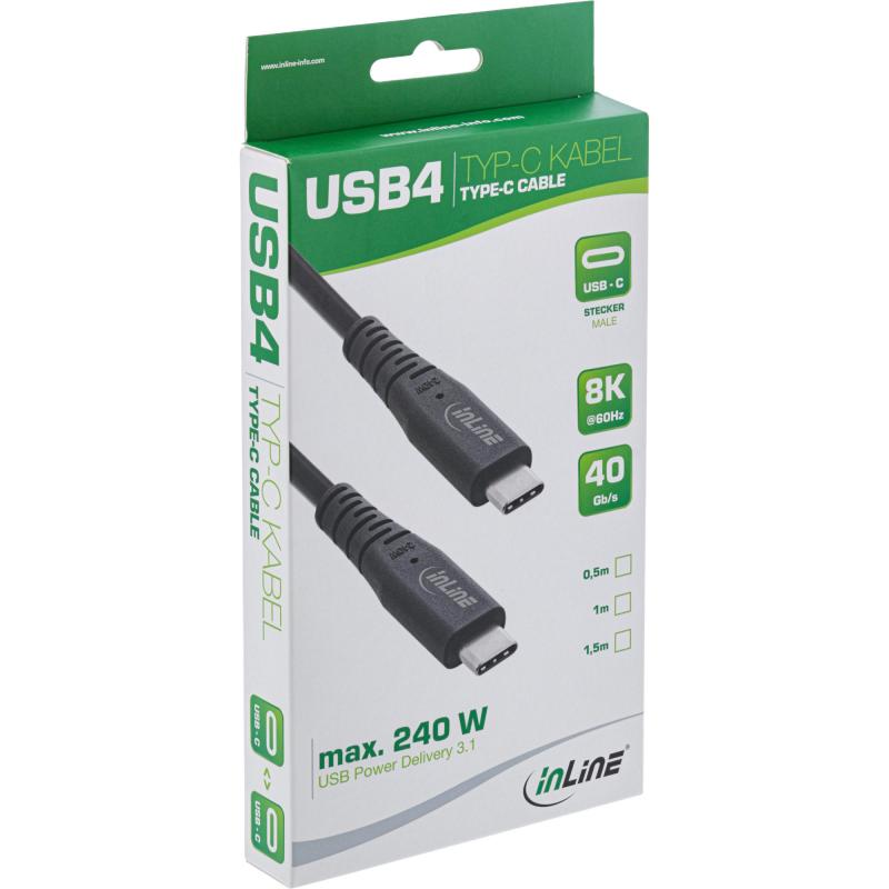 USB4 Kabel – USB-C Stecker/Stecker, 240W PD, 8K@60Hz, 40Gb/s, TPE, schwarz