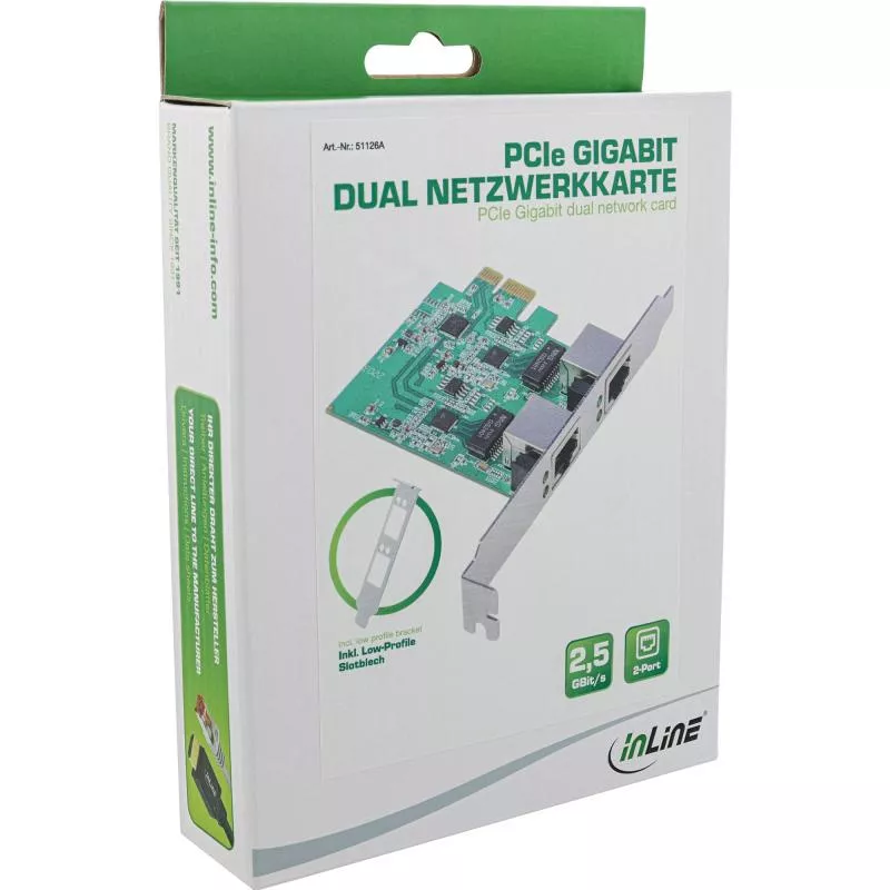 InLine® Dual Gigabit Netzwerkkarte 2x RJ45 2.5GBit/s PCIe x1 inkl. low profile Slotblech