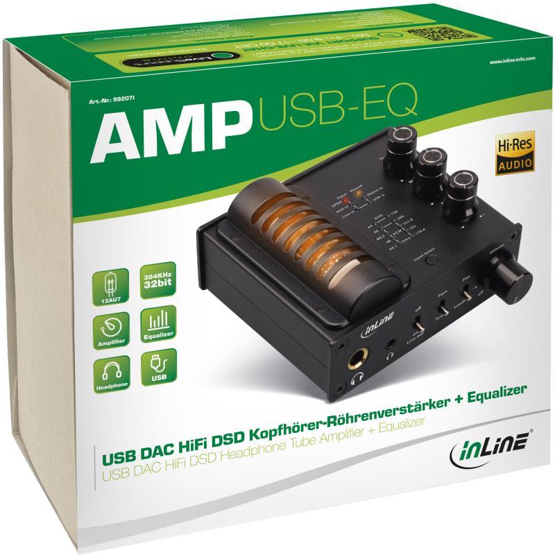 InLine® AmpUSB-EQ Hi-Res AUDIO HiFi DSD Kopfhörer-Röhrenverstärker+Equalizer USB DAC