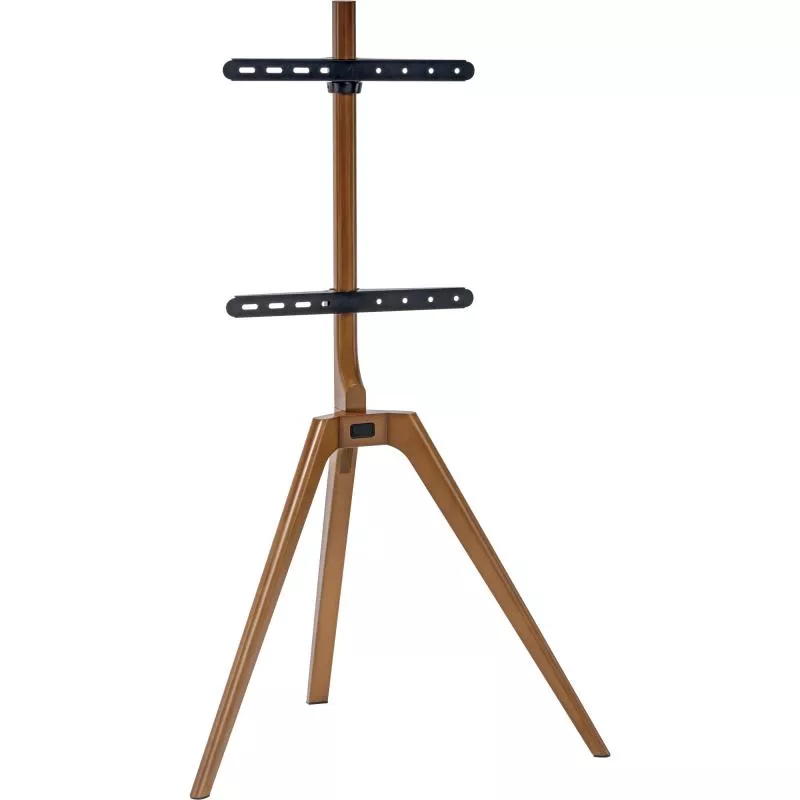 TV-Standfuß woodstand – Dreibein – 45"–65" – Massivholz Walnuss – mit Kabelmanagement