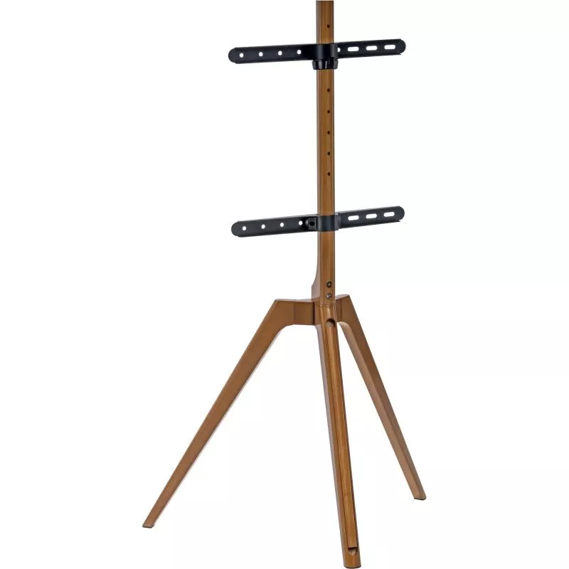 TV-Standfuß woodstand – Dreibein – 45"–65" – Massivholz Walnuss – mit Kabelmanagement