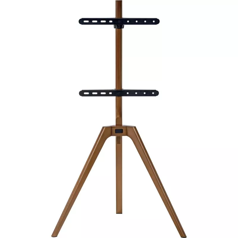 TV-Standfuß woodstand – Dreibein – 45"–65" – Massivholz Walnuss – mit Kabelmanagement
