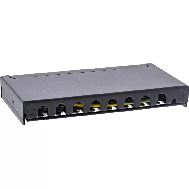 Patchpanel Cat.6A – 8-fach, 0,5HE, Tisch/Wand/Hutschiene, schwarz, mit Staubschutz