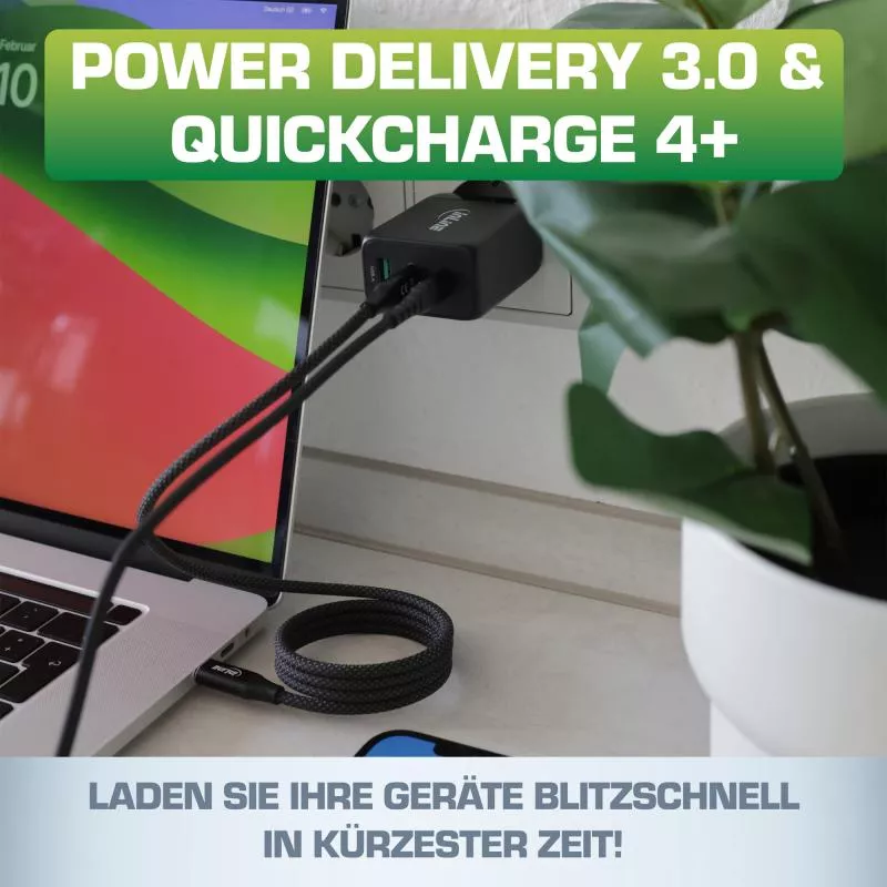USB PD Netzteil – GaN Ladegerät, 3-Port (Dual USB-C + USB-A), 65W, schwarz USB PD Netzteil – GaN Ladegerät, 3-Port (Dual USB-C + USB-A), 65W, schwarz
