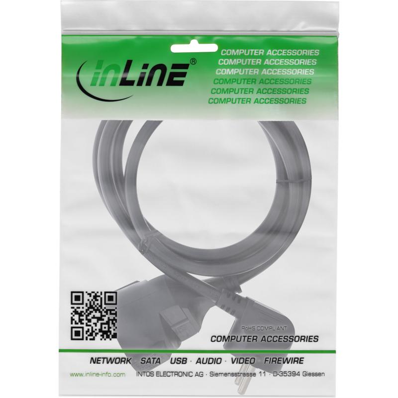 InLine® Strom-Verlängerung Schutzkontakt Stecker gewinkelt / Buchse, schwarz, 1m