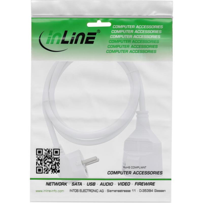 InLine® Strom-Verlängerung Schutzkontakt Stecker gewinkelt / Buchse, weiß, 1,5m