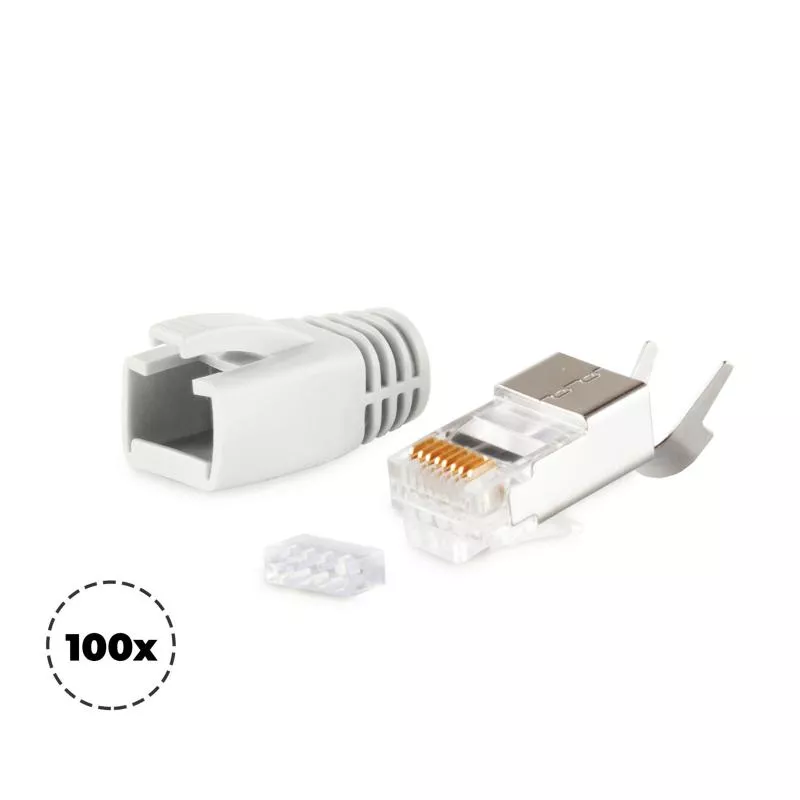 RJ45 Crimpstecker Verlegekabel AWG 23 – geschirmt – 100er Set Grau (Cat.5–Cat.7) RJ45 Crimpstecker Verlegekabel AWG 23 – geschirmt – 100er Set Grau (Cat.5–Cat.7)
