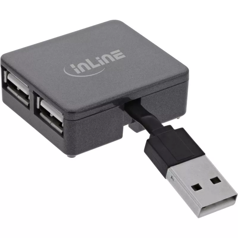 InLine® USB 2.0 Hub, 4 Port, schwarz, Kabel 30cm, schmale Bauform