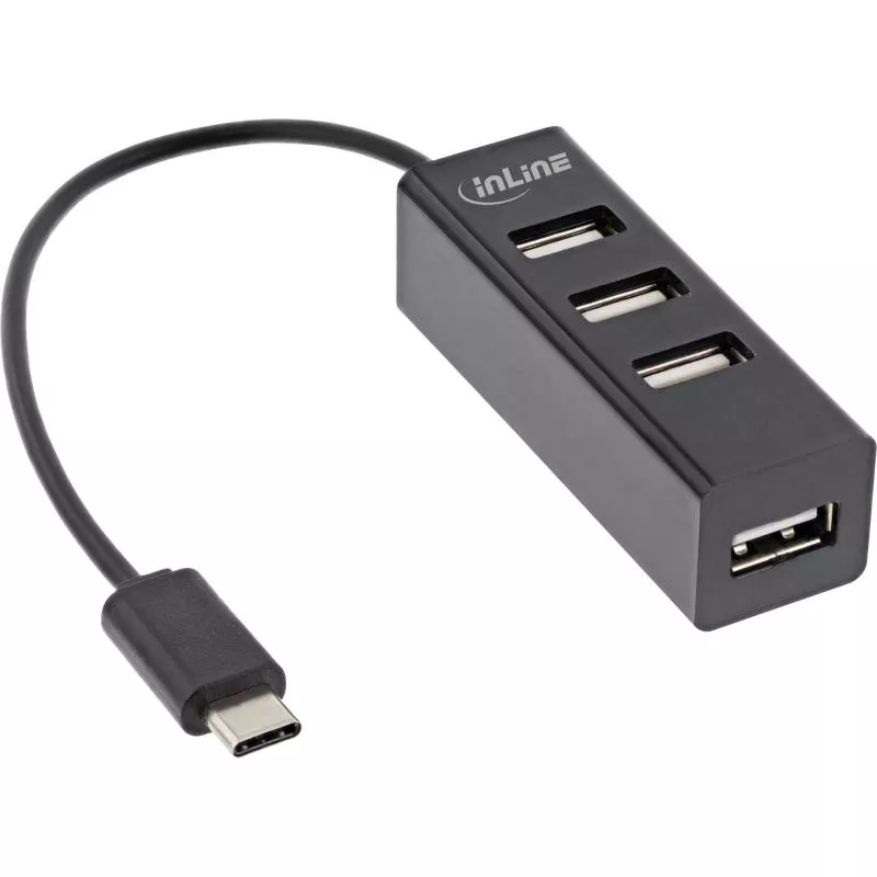 InLine® USB 2.0 Hub, 4 Port, schwarz, Kabel 30cm, schmale Bauform