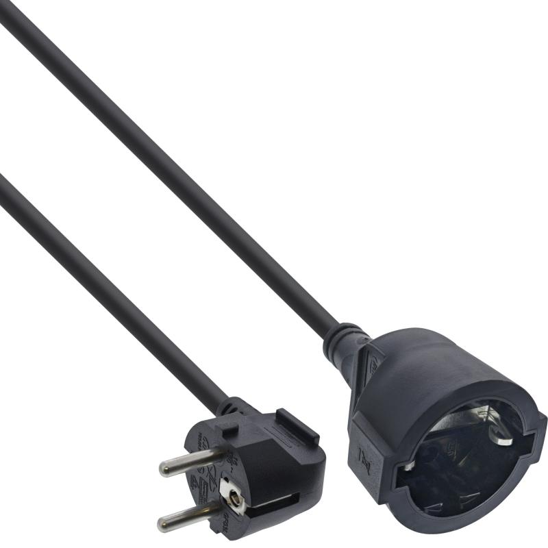 Schutzkontakt-Verlängerung – Stecker gewinkelt / Buchse – schwarz