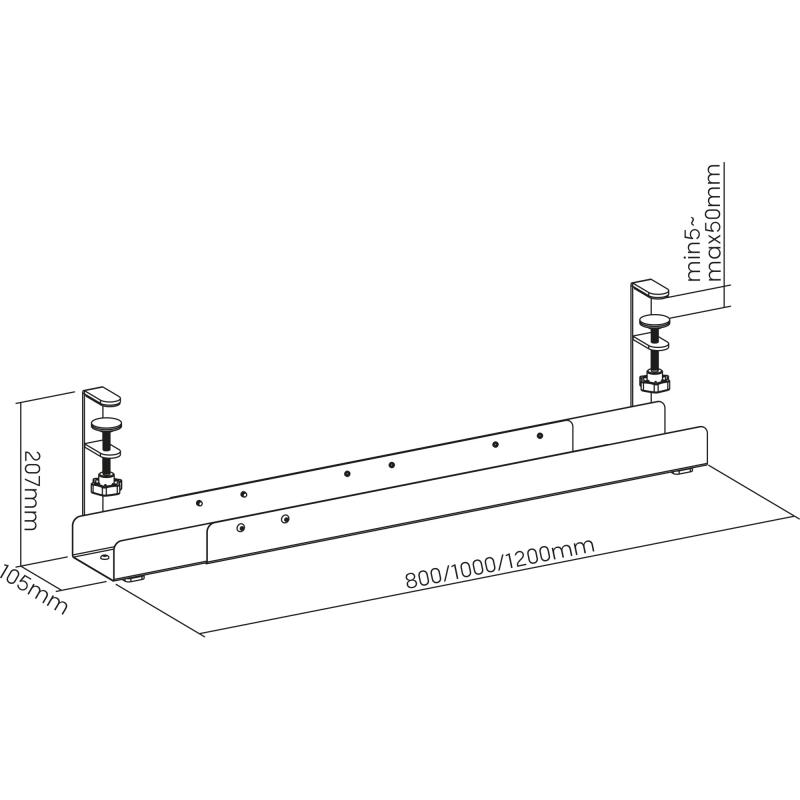 InLine® Universal Kabelführungsschiene, 3-Stufen 80/100/120cm, für Untertisch-Montage, mit Schraubklemmen, schwarz