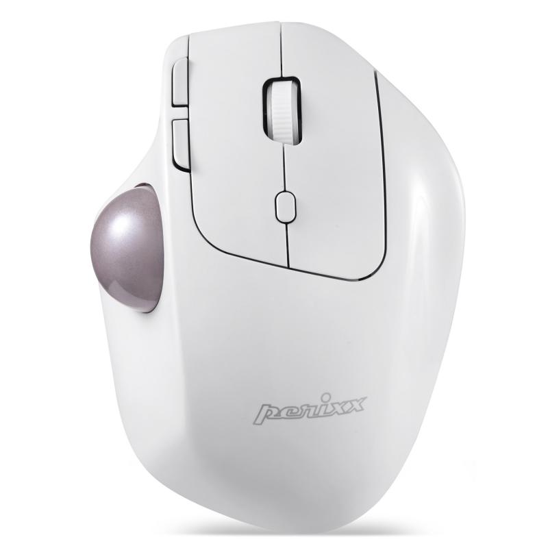Perixx PERIMICE-720 W, kabellose 2.4 GHz und Bluetooth ergonomische Trackball Maus, anpassbarer Winkel, 2 DPI Level, weiß