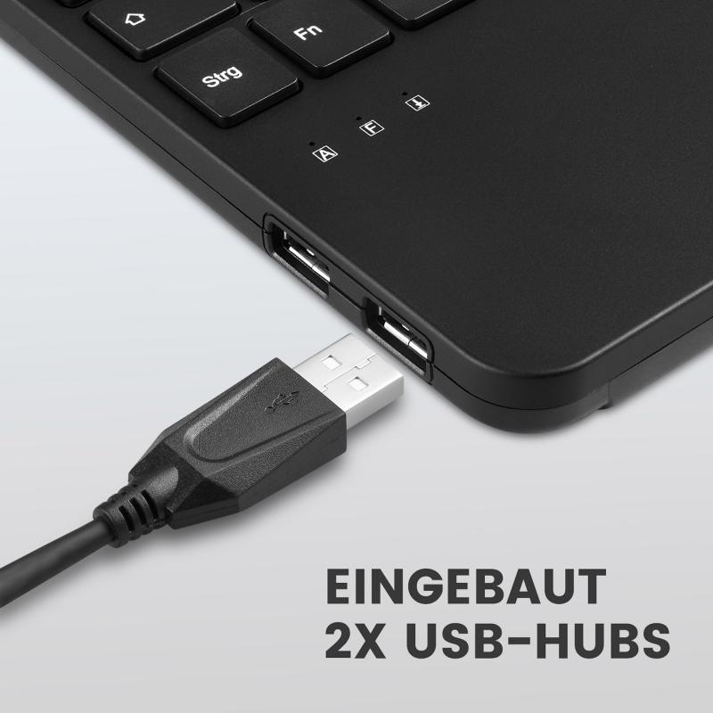 Perixx PERIBOARD-526 H DE, Kabelgebundene Mini-USB-Tastatur mit Trackball - Scherentasten - 2 USB-Hubs integriert