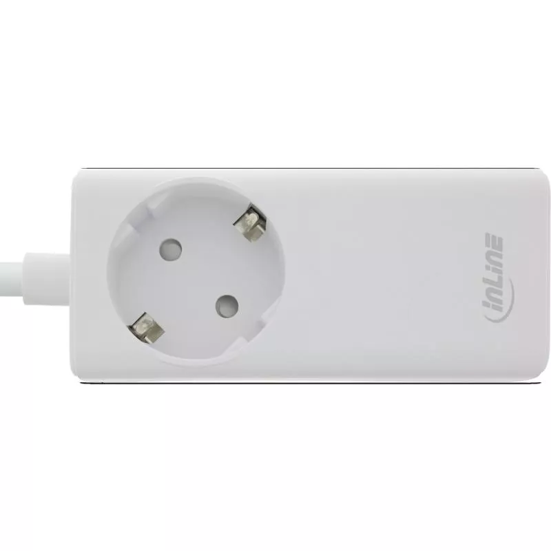 InLine® USB Netzteil, 65W Ladegerät, 2x USB-C + 1x USB-A, mit Schutzkontaktbuchse und 1,5m Kabel, PD3.0 PPS GaN, weiß