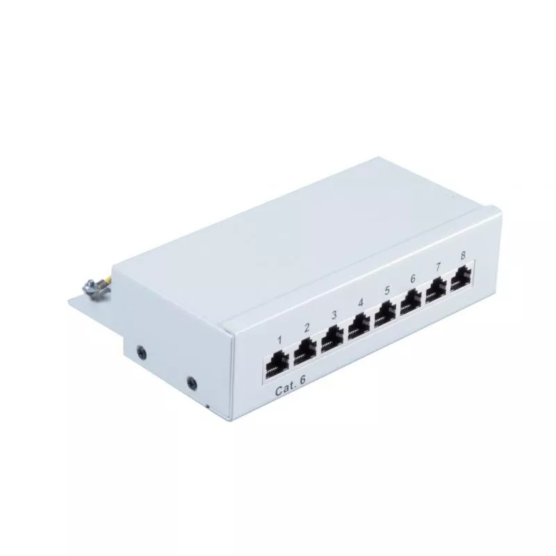 Patchpanel Cat.6 – 8 Port – geschirmt – Desktop/Wandmontage – lichtgrau