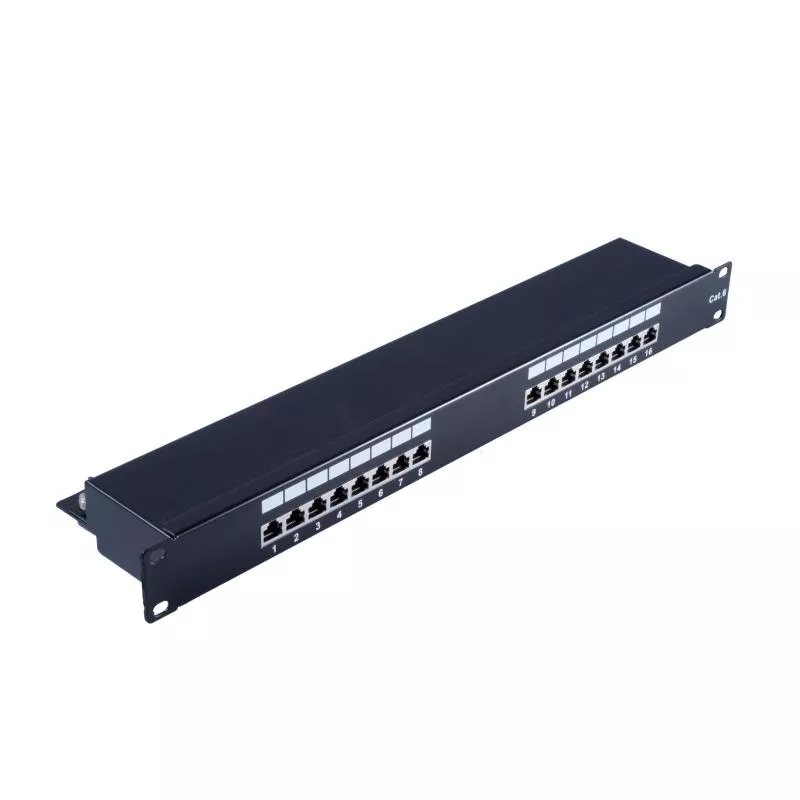 Patchpanel Cat.6 – 16 Port – geschirmt – 19 Zoll – 1 HE – schwarz