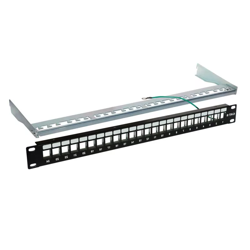 Keystone Patchpanel 19 Zoll, 24 Port, 1HE, mit Erdung, schwarz