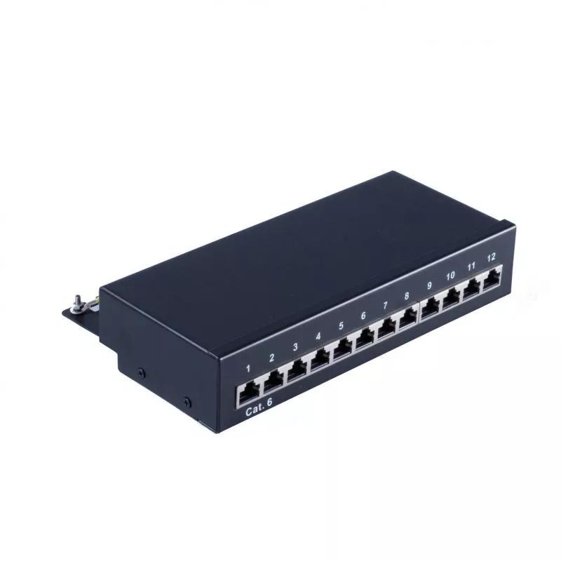 Patchpanel Cat.6 – 12 Port – geschirmt – Desktop/Wandmontage – schwarz