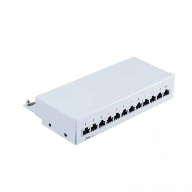 Patchpanel Cat.6 – 12 Port – geschirmt – Desktop/Wandmontage – lichtgrau