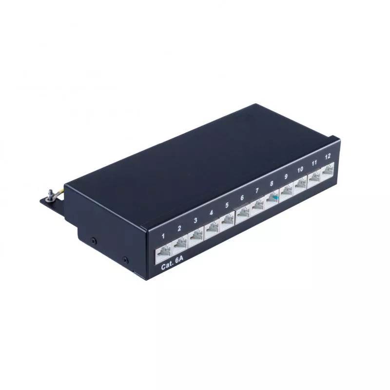Patchpanel Cat.6A – 12 Port – geschirmt – Desktop/Wandmontage – schwarz