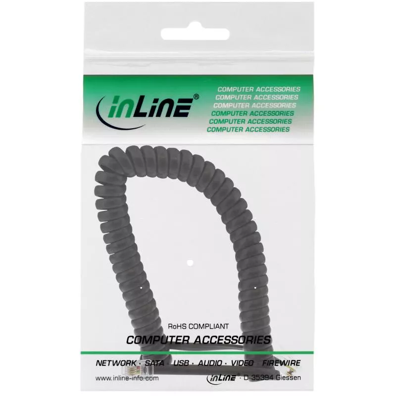 InLine® Spiralkabel RJ10 Stecker / Stecker schwarz max. 4m