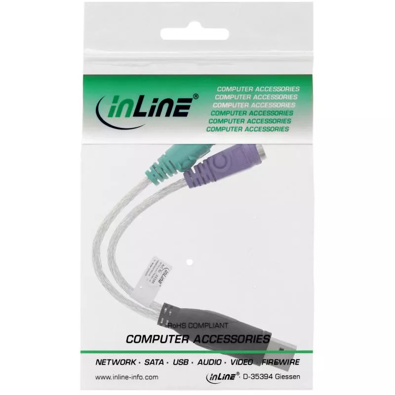 InLine® USB zu PS/2 Konverter USB Stecker an 2x PS/2 Buchse für Maus und Tastatur