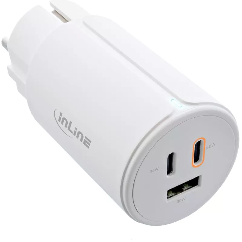 InLine® USB PD Netzteil, GaN Ladegerät, 3-Port, Dual USB-C + USB-A, 65W, weiß InLine® USB PD Netzteil, GaN Ladegerät, 3-Port, Dual USB-C + USB-A, 65W, weiß