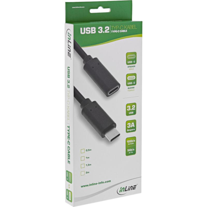 InLine® USB 3.2 Gen.1x2 Kabel, USB-C Verlängerung ST/BU, schwarz