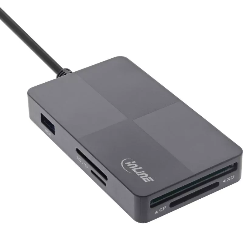 InLine® USB 3.2 Multi Cardreader Hub, SD/TF/MS/XD/CF, 3-Port USB-A, Dual