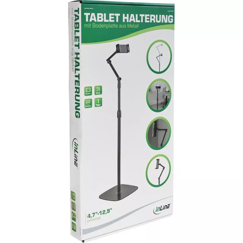 InLine® Tablet Halterung mit Bodenplatte aus Metall, bis 12,9", schwarz