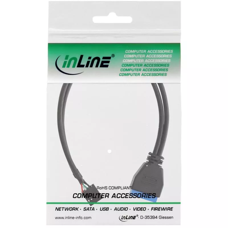 InLine® USB 2.0 zu 3.0 Adapterkabel intern USB 2.0 Mainboard auf USB 3.0 intern 0,3m